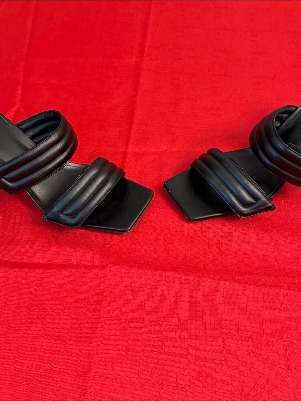 Black Leather Kitten Heel Slide Sandals - Women's